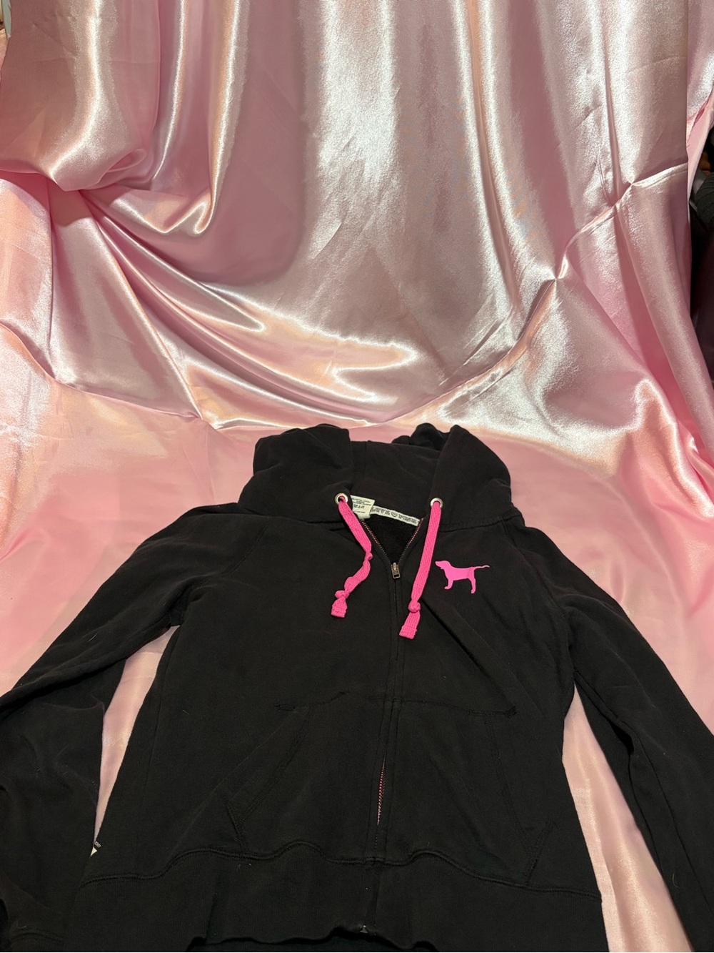 Vintage Victoria's Secret PINK Black Zip-Up Hoodie with Pink Dog Logo